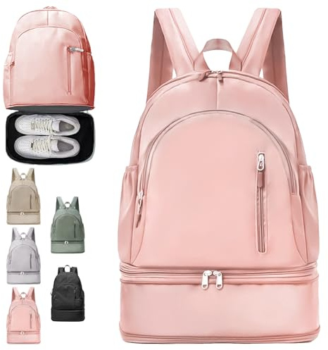 LUKIUP Sportryggsäck för damer och herrar, ryggsäck med skoficka och våtväska, sportryggsäck för simning, yoga, Rosa, S, Designer