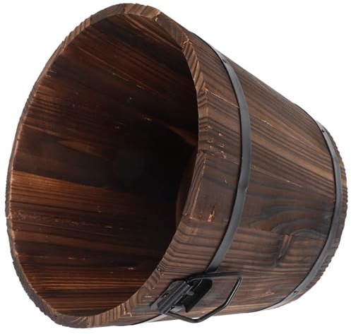 Uonlytech Secchio in Legno Massello Retrò per Piante, Fioriera Rustica Foro Drenaggio, Vaso per Balconi e Giardino Esterno, Barile Decorativo Resistente alla Corrosione per Piante Grasse