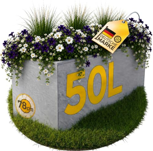Ondis24 Pflanzkübel Vulkano, 50L Pflanzvolumen, rechteckig, Blumenkasten mit Wasserspeicher, Balkon Terrasse, Blumenkübel (Hellgrau)