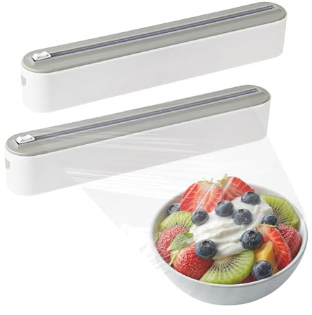 Magnetischer Frischhaltefolienspender 2er Set mit Schneider, Alufolienspender und Frischhalte Folienschneider, Folienspender Küche für Schublade & Kühlschrank, Folienabroller bis 30 cm
