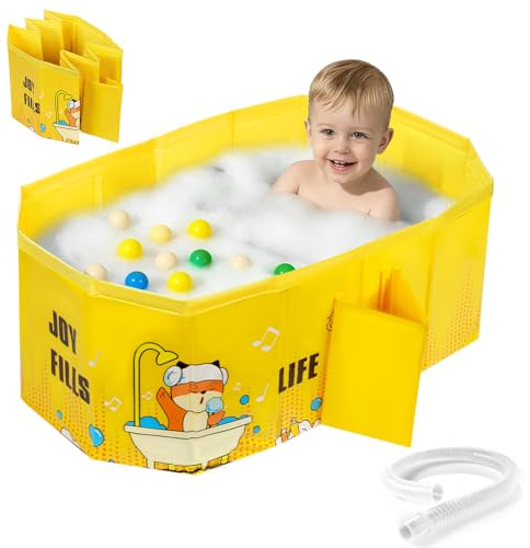 AUYAO Faltbare Badewanne Tragbare Säuglings Badewanne Baby | Ablassschraube Integrierte Tragbare Reise Faltbare Babybadewanne Dusche Große Kleinkindbadewanne Tragbares Duschbecken