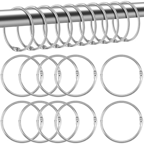 Lunhoo 20 Stück, Duschvorhang Ringe 50 mm, Metall Gardinenringe, Vorhang Ringe zum Öffnen, Vorhangstangen, Vielseitige Schlüsselringe & Ordnerringe (Silber)