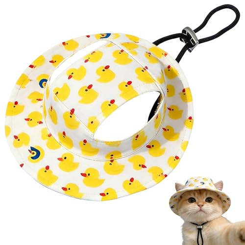 EAVUYIS Hunde Sonnenhut mit Ohrlöchern, Verstellbare Haustier Baseballmütze für kleine Hunde & Katzen, Sommer Sonnenschutz Hut mit Enten-Design, Kopfumfang 35cm, Outdoor Haustier Visier für Welpen