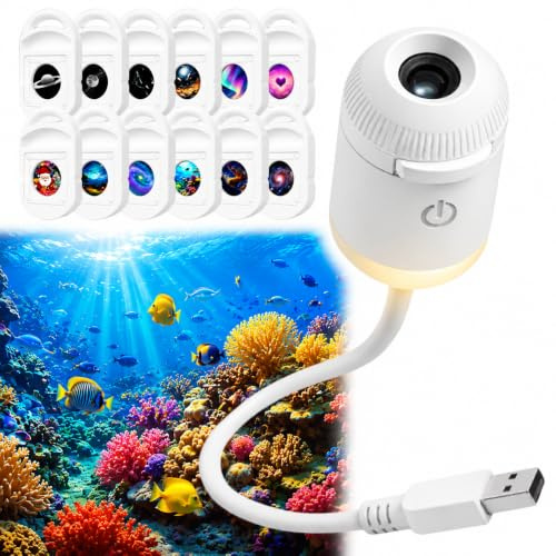 LMIX Veilleuse projektor galax 2 i 1 holografisk 5D Plug and Play HD Star Smart Dynamisk Takprojektorer Lampa 360° Rymd Stjärnhimlen USB-projektion (med 12 filmer)