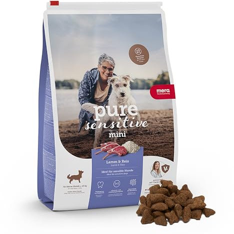 MERA Pure Sensitive Mini Lamm & Reis, Hundefutter trocken für kleine und Sensible Hunde, Trockenfutter aus Lamm und Reis, kleine Kroketten ohne Weizen und Zucker (4 kg)