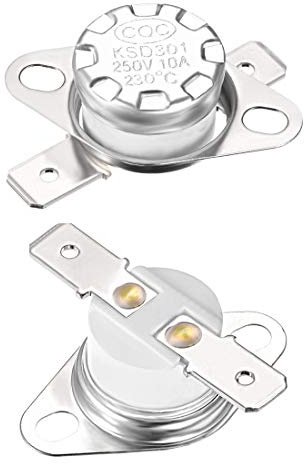 sourcing map KSD301 Interruptor Térmico para 230 °C, Termostato del Interruptor de Control Temperatura Cerámica 10A 6.3mm Pin Normalmente Cerrado NC para Microondas Horno Cafetera, 2pcs