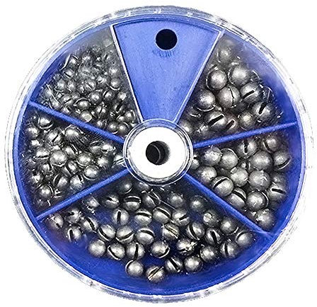 LSHEL Angelblei, Bleischrot 205 Stück mit Sortimentsdose, Schrotblei 5 Größen