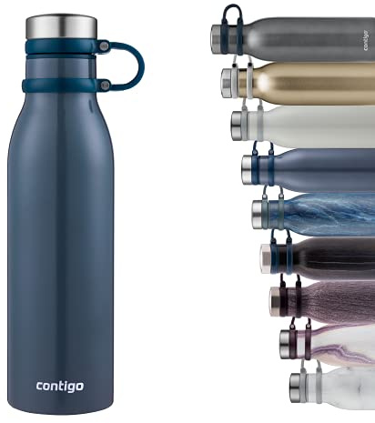 Contigo Matterhorn Isotherme, Grande Gourde, Acier Inoxydable avec Isolation Thermalock, Bouteille d’Eau sans BPA avec Bouchon vissable, entièrement étanche, 590 ML Unisex-Adult, Blueberry Transsatin