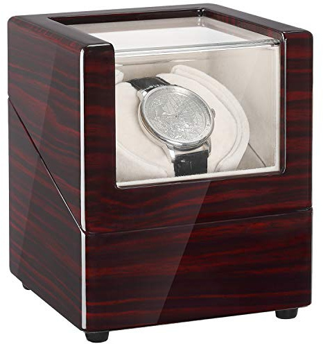 CHIYODA Single Watch Winder for Automatic Watches Solid Wooden Box with Mabuchi Motors, Battery Powered or AC Adapter