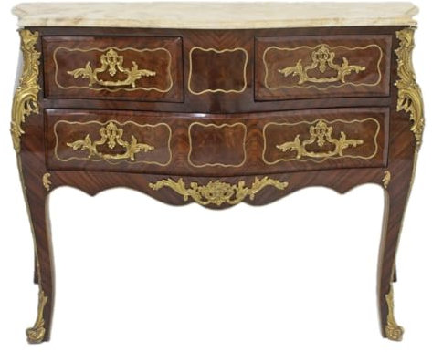 Casa Padrino Barock Kommode Braun mit cremefarbene Marmorplatte 120 cm Handgefertigt - Barock Möbel Antik Stil
