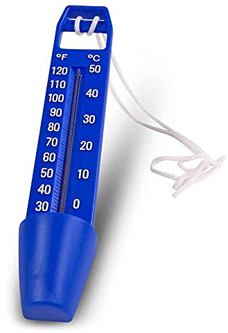 Pool Thermometer Blau 25 cm - Schwimmendes Wassertemperatur Thermometer mit Kapillar-Messelement - Messbereich -20°C bis +50°C - Inkl. Weißer Befestigungskordel