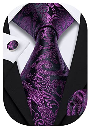 Barry.Wang Men's Tie Set Paisley Silk Pocket Square Cufflinks Necktie Woven Wedding Party