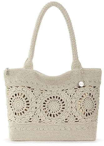 The Sak Crafted Classics Tote Bag - Hand Crochet Women's Purse For Everyday, Travel, Beach Bag - Carryall Shoulder Bag Straps - Natural Medallion
