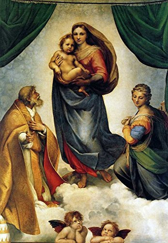 Feeling at home KUNSTDRUCK auf GEROLLTE LEINWAND Sistinische Madonna Raffaello - Fantasie vertikale Leinwandbilder auf 380gr 100% baumwolle cm_56_X_44