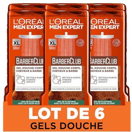 L’Oréal Paris Men Expert Barber Club Gel Douche Corps, Cheveux & Barbe Homme 3 en 1-300 ml - Lot de 6
