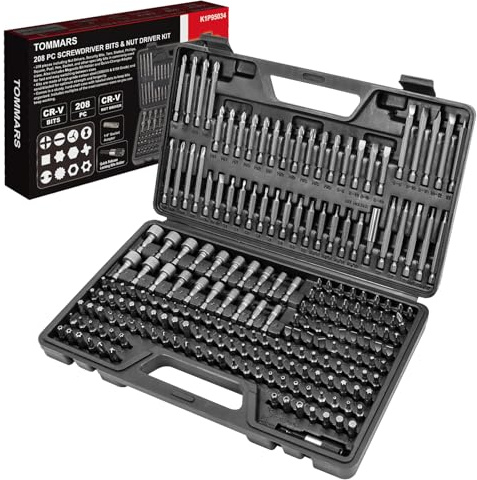 TOMMARS 208-Pc Master Screwdriver Bit Set, 1/4 Hex Shank Screwdriver Bits, Nut Driver and Security Bit Set