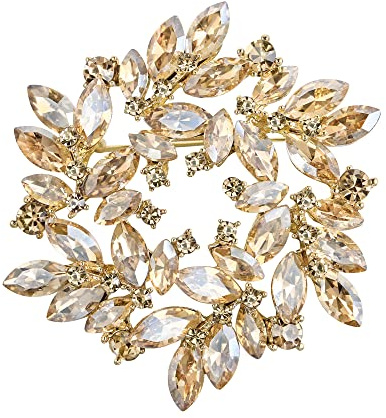 Clearine Marquise Österreichische Kristall Strass Elegante Blumenkranz-Brosche für Damen Champagne Gold-Tone