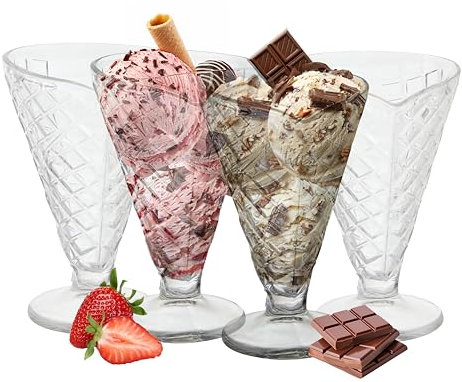 Premier Housewares Waffle Cone Design Set Of Four Tapered Sundae Dishes | Tapered Sundae Glasses | Sturdy And Stable Ice Cream Bowls | Versatile Dessert Bowls | Sleek Trifle Bowls