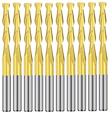 Drill Bit 2 Flute Milling Cutter 10pcs TiN Coated CNC Router Bits Flat Wood Engraving Bit,3.175x3.175x15mm