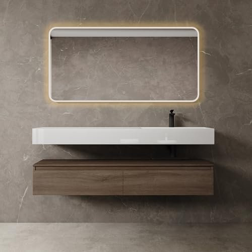 Mai & Mai Badmöbelset Waschtisch mit Unterschrank Eiche 150x48x25cm mit Soft-Close Schubladen inkl. Mineralguss-Waschbecken und LED-Badspiegel UP