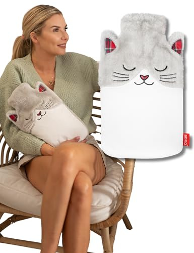 soxo Varmvattenflaska Hot Water Bottle Värme Heater Värmare Värmeflaska Plyschöverdrag Lindrar Muskelvärk Katt