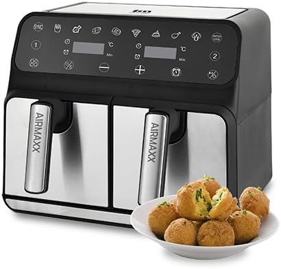 TM Electron TMPFR200 AIRMAXX freidora sin aceite con doble compartimento, capacidad de 8L en total (4L+4L), funciones SYNC y MATCHCOOK, revestimiento antiadherente, 8 programas, pantalla táctil, 1700W