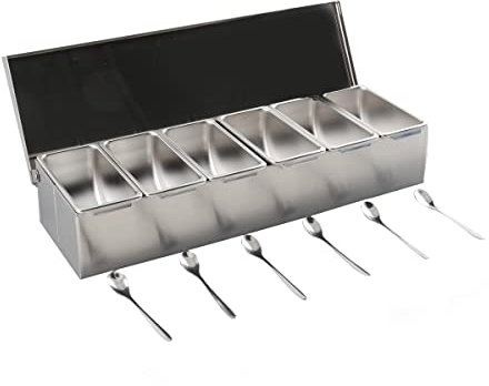 Lfhelper 6 Gitter X 460ML Gewürzbox Beilagenbehälter Zutatenbehälter Gewürz Behälter, Barbehälter, Lebensmittelbehälter Edelstahl Obstbox Aufbewahrung, Gastronomie Mixen Wechselbar Zutatenbox &Deckel