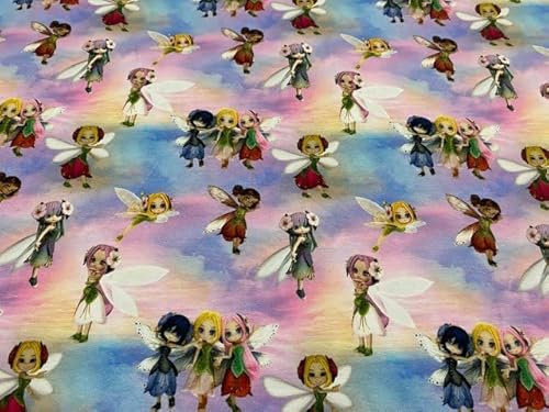 Baumwollstoff, Feen- und Prinzessinnenstoff, Sweatstoff, Strickstoffe, Meterware, 1 m x 140 cm