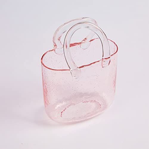 NLDGR Glas-Geldbörsenvase für Blumen, rosa Glasbeutel, Vase mit Fischschale, klare, mundgeblasene Glasvasen Griffen, flippige, Vasen Heimdekoration, Dekoration, 7.6x10.6 inch