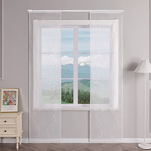Delien Schiebevorhänge 2er Set Transparente Schiebegardinen Modern mit Paneelwagen Flächenvorhänge mit Wellenmuster Wohnzimmer Fenster Gardinen Bestickt mit Klettband BxH 57x145cm,Weiß