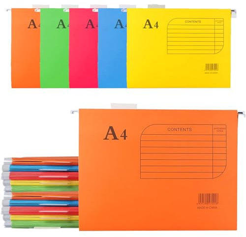 JMIATRY 25 Stk Hängemappen a4, Hängemappen a4 Pappe, Hängemappen A4 Bunt für Schublade, Büro, Schule, Haus (5 Farben)