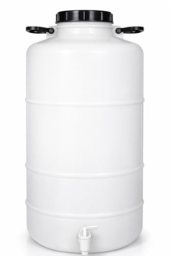 HELGUEFER - Bidon 50 Litros con Grifo Plástico | Bidon Redondo Apto para Uso Alimentario, Reutilizable | Garrafa Agua con Cierre Hermético, Cómoda, Fácil de Usar | Para Camping o Cocina