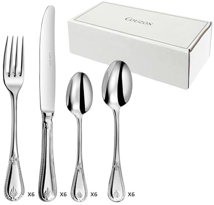 COUZON - Ménagère 24 couverts de table pour 6 personnes - Consul - Acier inoxydable 18/10, Finition Miroir, Epaisseur 3.5 mm - Inox