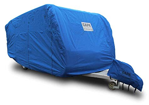 CAPA® Wohnwagen Schutzhaube für Aufbaulängen 670–720 cm – Caravan Abdeckung aus patentiertem CAPAtex®, atmungsaktiv, wasserabweisend, UV-Schutz, Ganzjahresschutz, Dunkelblau