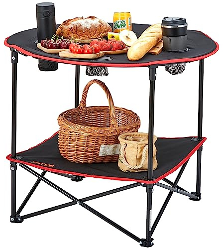 VEVOR Mesa de Camping 72x72x61 cm Carga de 25 kg Mesa Plegable Portátil para Exteriores Bandeja Ligera en Tejido Oxford 600D Estructura de Acero con Bolsa de Transporte para Playa Pícnic Barbacoa