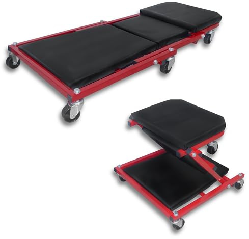 SUBTLETY 2 in 1 Werkstatt Rollbrett KFZ Werkstattliege aus Metall Montagerollbrett mit 360° Lenkrollen Werkstatthocker Montageliege mit Weiches Kissen für die Reparatur von Autos bis 150 kg