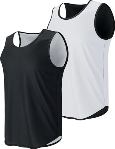 Liberty Pro Men's Lightweight Reversible Rec Tanks, Mesh Basketball Jerseys Athletic Quick Dry Shirts Team Scrimmage Uniforms (Black/White, X-Large)