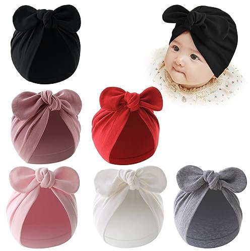 LICHENGTAI 6 Stück Baby Turban Hüte Neugeborene Krankenhausmütze Baumwolle Kleinkind Erstlingsmützen Beanie Hut für Kleinkind Jungen Mädchen 6-18 Monate