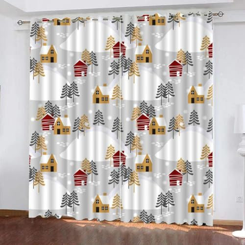XPINGO 3D Weihnachten Gardinen ösenschal 2er Set B 220 X H 215 cm Winter Thema Vorhang Blickdicht Kälteschutz Schallschutz Verdunkelung Wärmeisolierende Vorhänge für Wohnzimmer Schlafzimmer