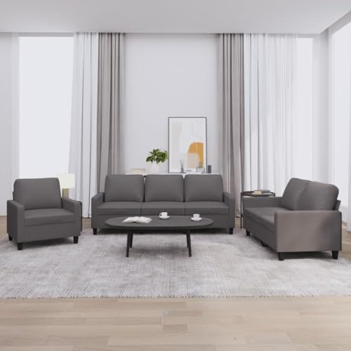 INLIFE 3-TLG. Sofagarnitur mit Kissen Grau Kunstleder,67 KG,3201400