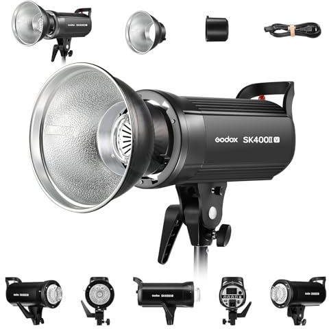 Godox SK400II-V SK400IIV 400Ws Photo Studio Strobe Flash Monolight Light with Reflector Kit, Bowens Mount, 10W LED Modeling Lamp for Studio, Shooting, Location, Portrait Photography 110~120V