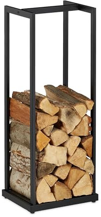 Relaxdays Scaffale Portalegna da Interno in Metallo, per Ceppi da Camino, HLP 95x37x30 cm, Porta Legna da Ardere, Nero, Acciaio, 95 x 37 x 30 cm