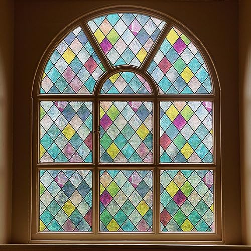 FEOMOS Fensterfolie Blickdicht Bunt Regenbogen Gitter Folie, 60x200cm | Fenster Sichtschutz Selbsthaftend, Fensterfolien Statisch Haftend Anti-UV für Schlafzimmer Küche Wohnzimmer