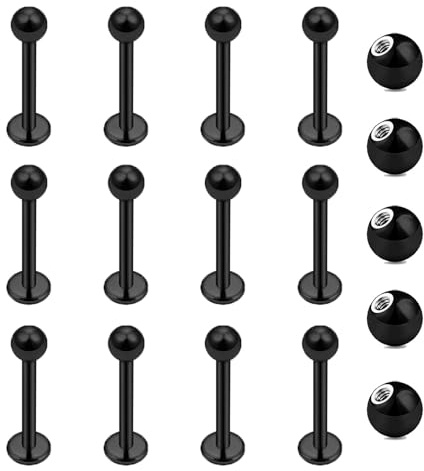 Gojewen 12er Lippenpiercing Stecker 1,2mm Chirurgenstahl Piercing Lippe Labret Helix Tragus Stud Silber Gold Schwarz 6mm 8mm 10mm 12mm