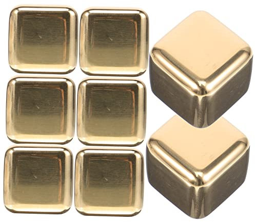 TOPBATHY 8 Piezas Cubitos De Hielo Metalicos Piedras Refrigerantes Para Licores Convenientes Rocas De Vino Bebe Cubo De Hielo Traje Dorado Whisky Bebidas Acero Inoxidable 304