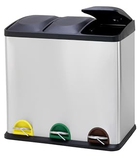 Panana Rubbish Bin, / Recycling Bin for Kitchen, Stainless Triple Compartment Food Waste Bin with Non-Slip Base Removable Inner Bins,three Detachable Inner Buckets, Steel, 60L, 60L, 45L