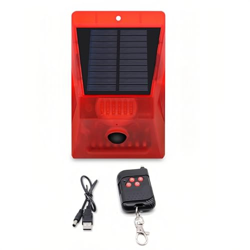 Lancoon Alarma Solar Luz Estroboscópica con Control Remoto Detector Sensor Movimiento Alarma Exterior Repelente de Animales Sirena de Seguridad IP65 Impermeable Protegido Villa Granero Granja Patio