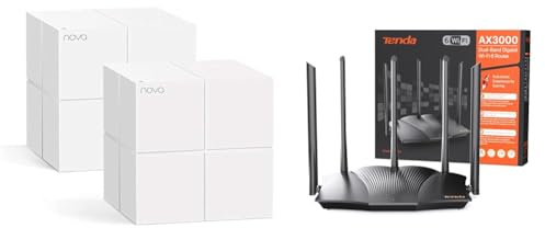 Tenda WiFi Mesh AC1200 Nova MW6(2 Paquet)- Système WiFi 5 Mesh pour Toute la Maison & Routeur WiFi 6 RX12 Pro, Router WiFi AX3000 Bi-Bande, 5 * 6dBi Antennes à Haut Puissance