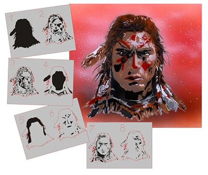 AS-385 Indianer, Step by Step Schablone für Acryl, Airbrush, Spray, Lacke und Wandfarbe Größe XL