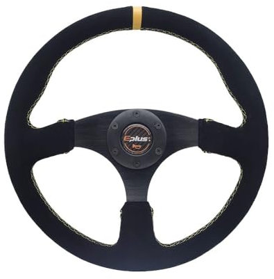 Sportlenkrad Auto-Styling-Sportlenkrad, universell, 14 Zoll, 350 mm, Aluminium, Nachrüstung, modifiziert, Rot, Gelb Holzlenkrad(Alcantara-YELLOW)